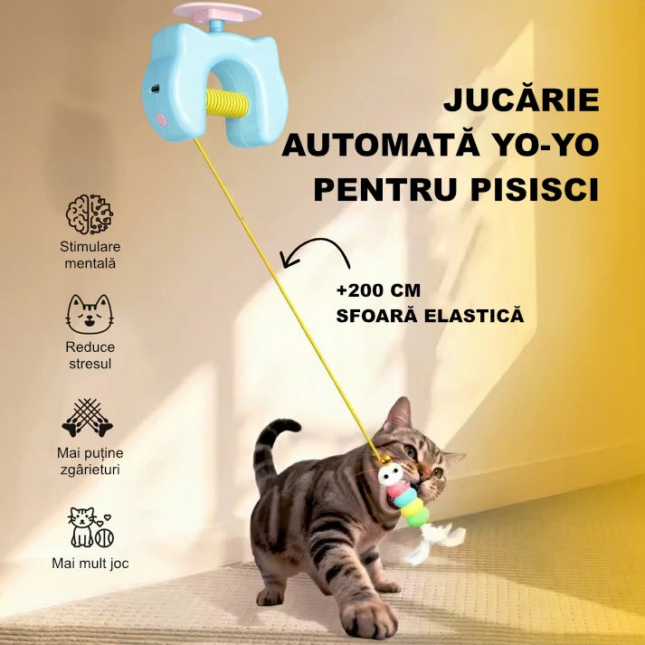Jucărie Automată pentru Pisici Yo-Yo Electric cu Pană, Mișcare Aleatorie, Încărcare USB