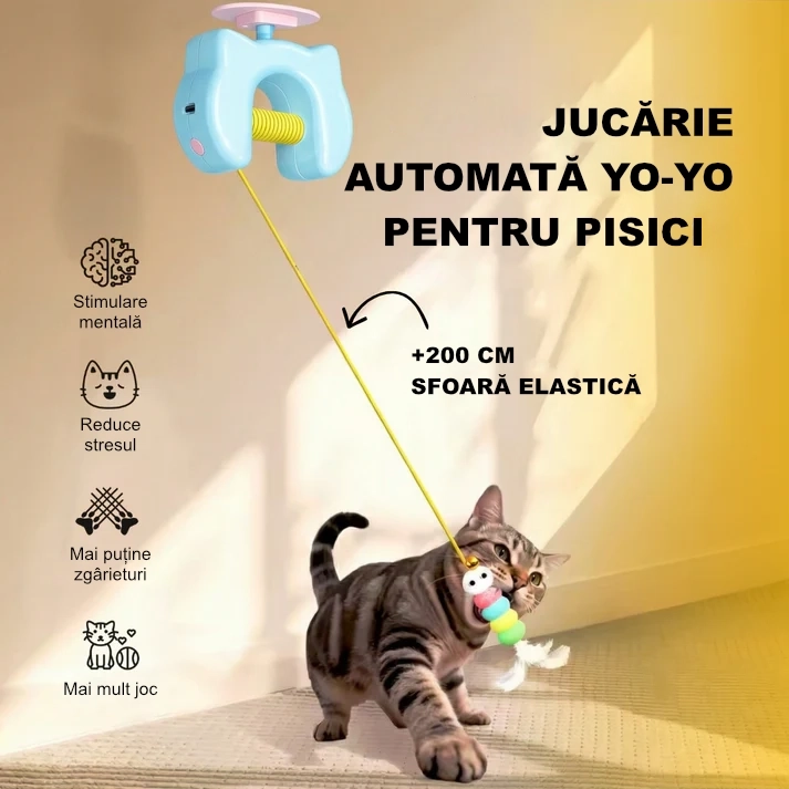 Jucărie Automată pentru Pisici Yo-Yo Electric cu Pană, Mișcare Aleatorie, Încărcare USB