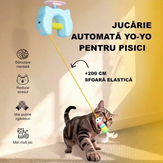 Jucărie Automată pentru Pisici Yo-Yo Electric cu Pană, Mișcare Aleatorie, Încărcare USB